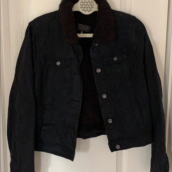 Cropped black denim jacket lines with Sherpa - Picture 2 of 3